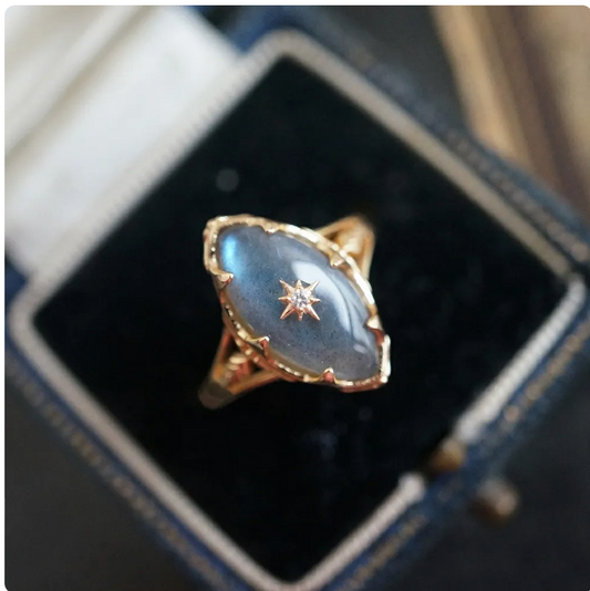 Labradorite Rose Gold Vermile Ring